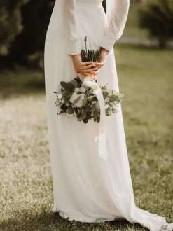 Simple Wedding Dress A-Line V-Neck Long Sleeves Bridal Gowns Free Customization