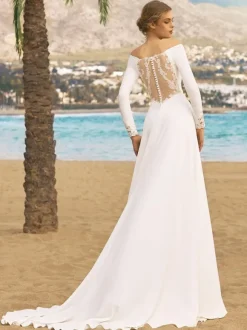 Simple Wedding Dress A-Line Bateau Neck Long Sleeves Lace Bridal Dresses