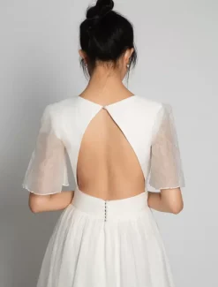 Simple Wedding Dress A-Line V-Neck Short Sleeves Bridal Dresses