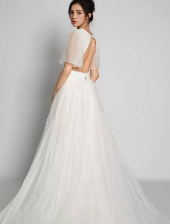 Simple Wedding Dress A-Line V-Neck Short Sleeves Bridal Dresses