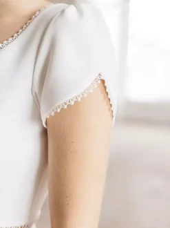 Simple Wedding Dress Ball Gown V-Neck Short Sleeves Cut Out 30cm Bridal Gowns