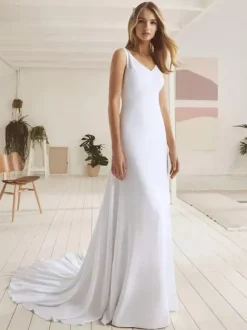 Simple Wedding Dress Ball Gown V-Neck Sleeveless Lace 40cm Bridal Gowns