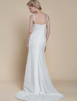 Simple Wedding Dress Designed Neckline Sleeveless Beaded Mermaid Bridal Gowns