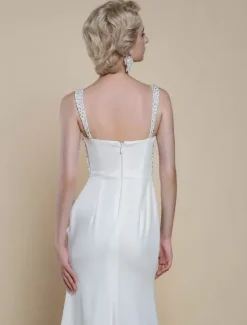 Simple Wedding Dress Designed Neckline Sleeveless Beaded Mermaid Bridal Gowns