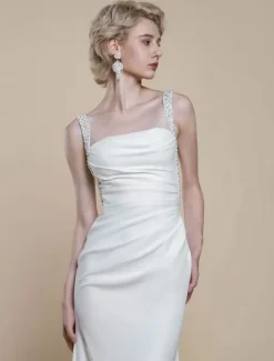 Simple Wedding Dress Designed Neckline Sleeveless Beaded Mermaid Bridal Gowns