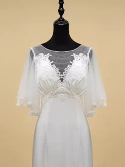 Simple Wedding Dress Lace Illusion Neckline Short Sleeves Lace Ball Gown 40cm Bridal Gowns