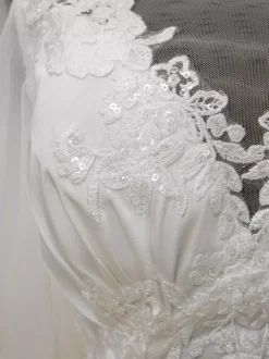 Simple Wedding Dress Lace Illusion Neckline Short Sleeves Lace Ball Gown 40cm Bridal Gowns