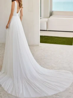 Simple Wedding Dress Lace V-Neck Sleeveless A-Line Bridal Dresses Free Customization