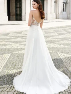 Simple Wedding Dress Lace V-Neck Sleeveless Lace A-Line Bridal Dresses Free Customization
