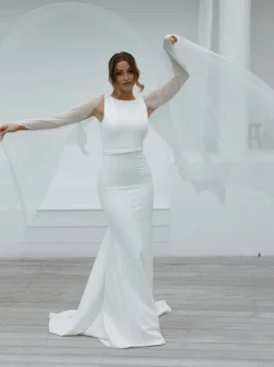 Simple Wedding Dress Mermaid Jewel Neck Sleeveless Bridal Gowns Free Customization