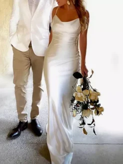 Simple Wedding Dress Mermaid Strapless Sleeveless Pleated 45cm Bridal Gowns