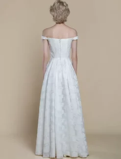 Simple Wedding Dress Polyester Bateau Neck Flowers A-Line Bridal Dresses