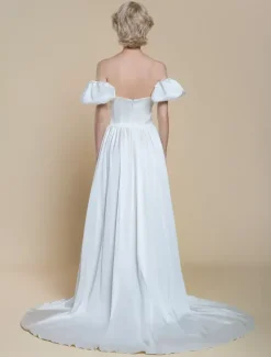 Simple Wedding Dress Princess Silhouette Strapless Short Sleeves 30cm Bridal Gowns