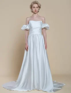 Simple Wedding Dress Princess Silhouette Strapless Short Sleeves 30cm Bridal Gowns