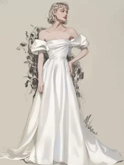 Simple Wedding Dress Princess Silhouette Strapless Short Sleeves 30cm Bridal Gowns