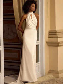 Simple Wedding Dress Satin Fabric V-Neck Sleeveless Mermaid Bridal Dresses