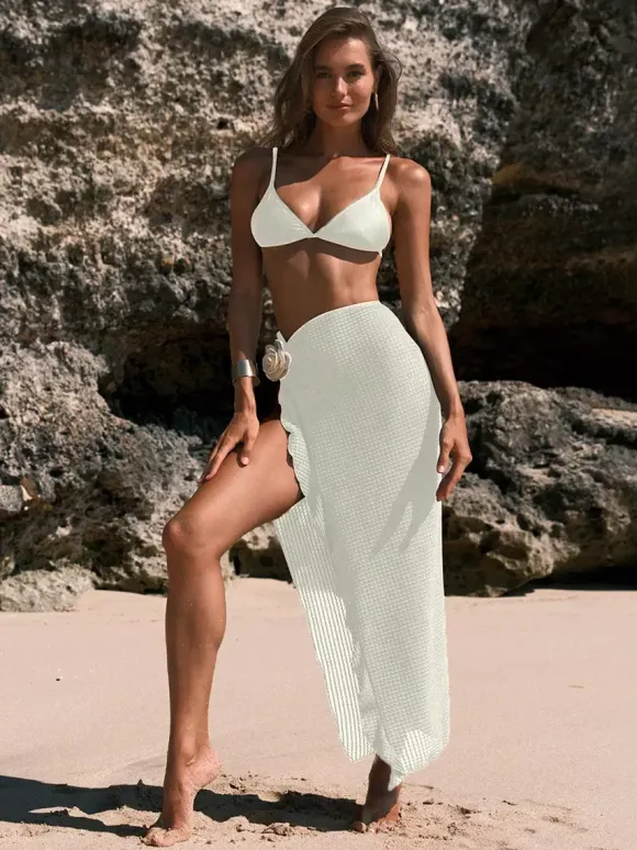 Simple Bikini And 3D Flower Cover-up Skirt 3 Piece Swimsuit Set For Summer 2026