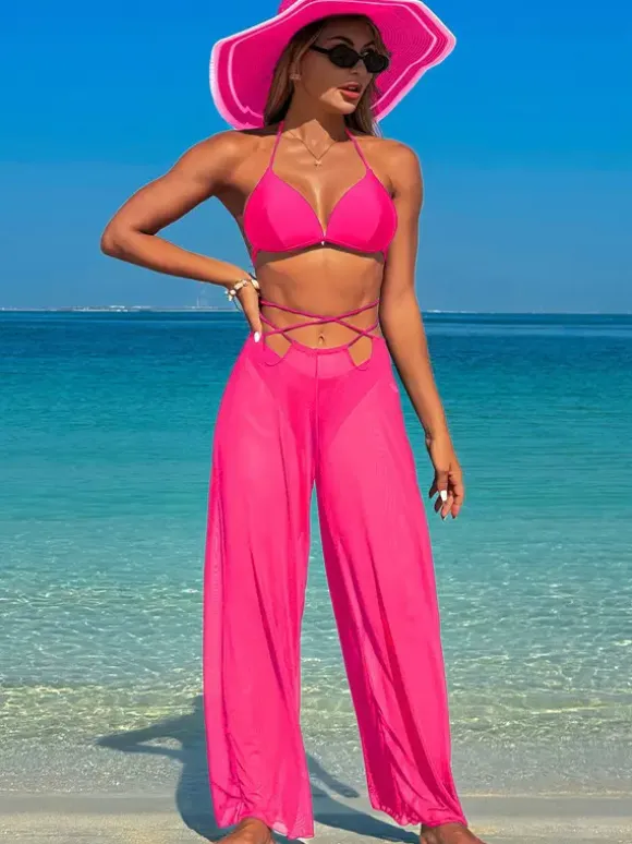 Simple Bikini And Sheer Beach Pants 3 Piece Set For Summer 2026