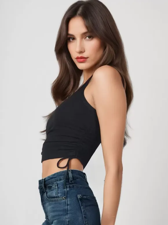 Simple Cami Tops Round Neck Drawstring Convertible Casual Camis
