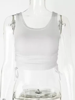 Simple Cami Tops Round Neck Drawstring Convertible Casual Camis