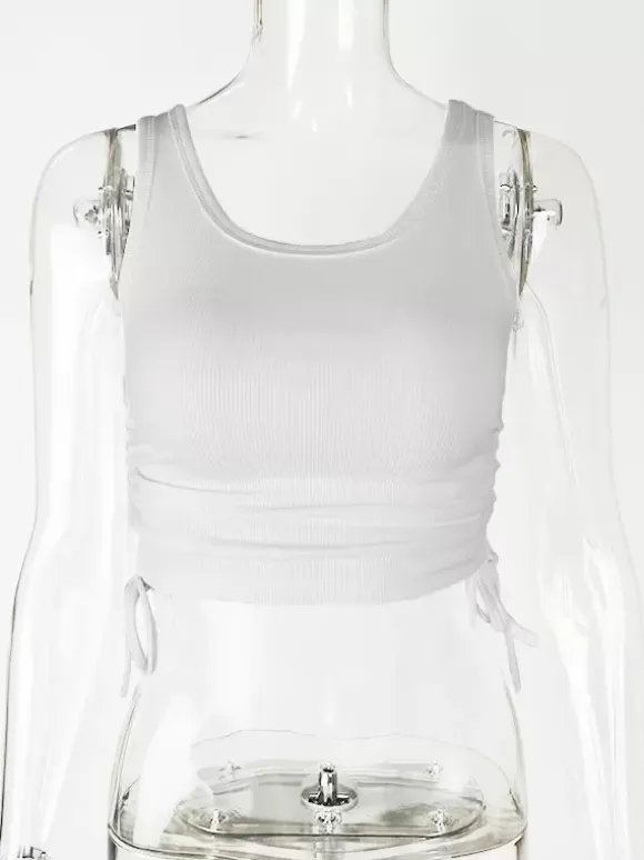 Simple Cami Tops Round Neck Drawstring Convertible Casual Camis