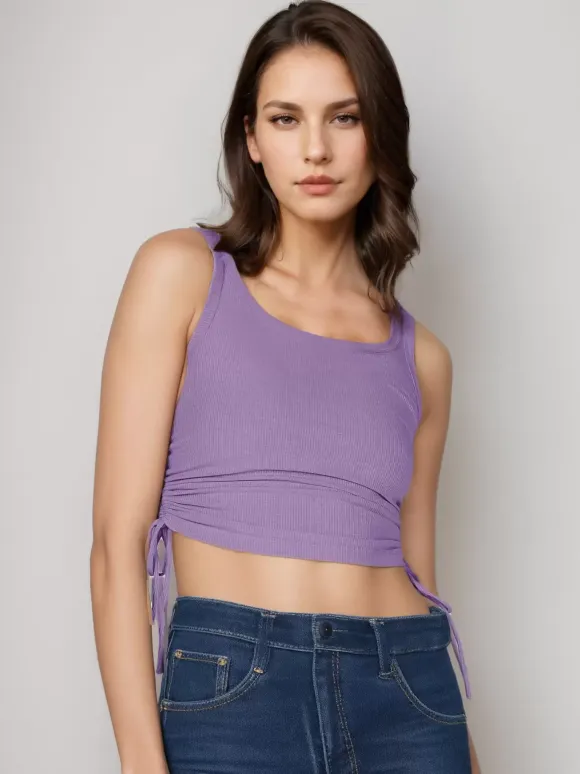 Simple Cami Tops Round Neck Drawstring Convertible Casual Camis