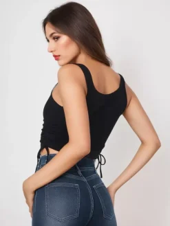 Simple Cami Tops Round Neck Drawstring Convertible Casual Camis