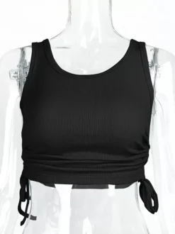 Simple Cami Tops Round Neck Drawstring Convertible Casual Camis
