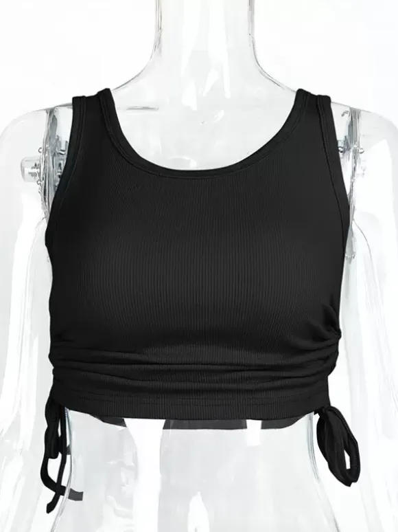 Simple Cami Tops Round Neck Drawstring Convertible Casual Camis