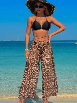 Simple Printed Bikini And Sheer Beach Pants 3 Piece Set For Summer 2026