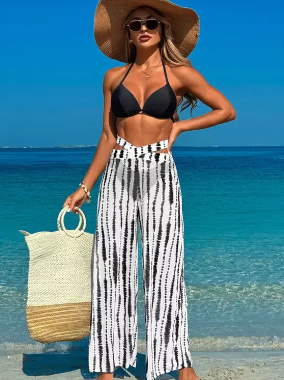 Simple Printed Bikini And Sheer Beach Pants 3 Piece Set For Summer 2026