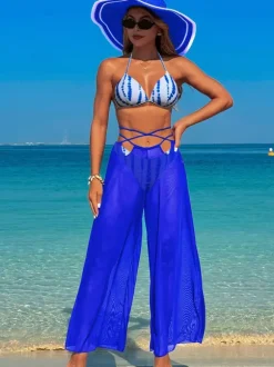Simple Printed Bikini And Sheer Beach Pants 3 Piece Set For Summer 2026