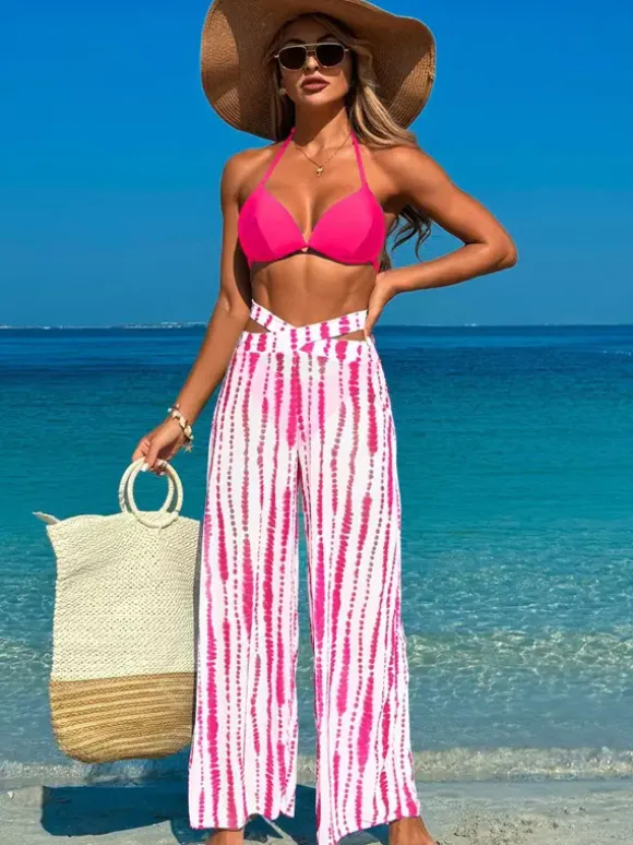 Simple Printed Bikini And Sheer Beach Pants 3 Piece Set For Summer 2026