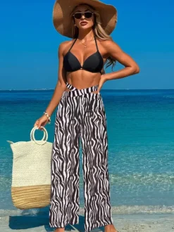 Simple Printed Bikini And Sheer Beach Pants 3 Piece Set For Summer 2026