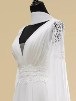 Simple Wedding Dress A-Line V-Neck Long Sleeves Cut Out 40cm Bridal Gowns