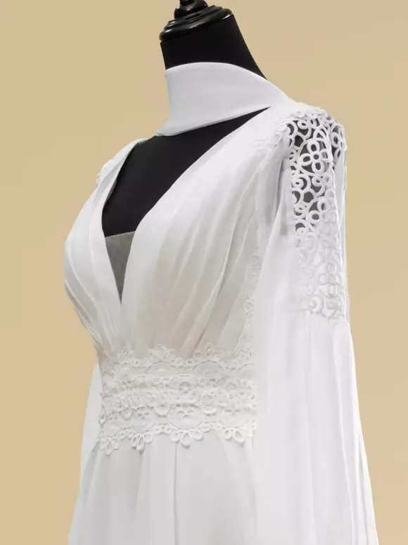 Simple Wedding Dress A-Line V-Neck Long Sleeves Cut Out 40cm Bridal Gowns