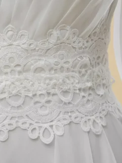 Simple Wedding Dress A-Line V-Neck Long Sleeves Cut Out 40cm Bridal Gowns