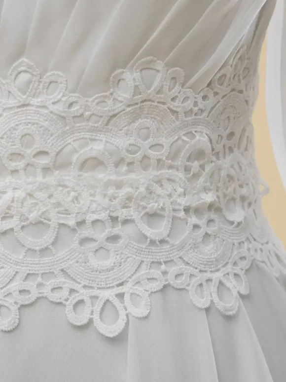 Simple Wedding Dress A-Line V-Neck Long Sleeves Cut Out 40cm Bridal Gowns
