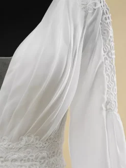 Simple Wedding Dress A-Line V-Neck Long Sleeves Cut Out 40cm Bridal Gowns