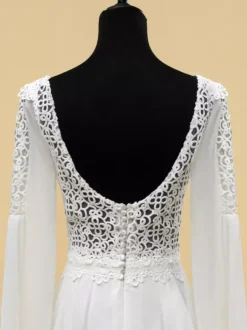 Simple Wedding Dress A-Line V-Neck Long Sleeves Cut Out 40cm Bridal Gowns