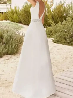 Simple Wedding Dress A-Line V-Neck Sleeveless Lace Bridal Dresses Free Customization