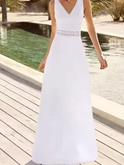 Simple Wedding Dress A-Line V-Neck Sleeveless Lace Bridal Dresses Free Customization