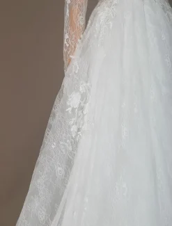 Simple Wedding Dress A Line V Neck Long Sleeves Lace Floor Length Bridal Gowns Free Customization