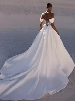 Simple Wedding Dress Ball Gown A-Line Designed Neckline Short Sleeves Cut Out Bridal Dresses