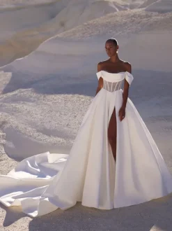 Simple Wedding Dress Ball Gown A-Line Designed Neckline Short Sleeves Cut Out Bridal Dresses
