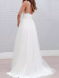 simple wedding dresses 2026 a line v neck straps backless tulle beach wedding bridal dress