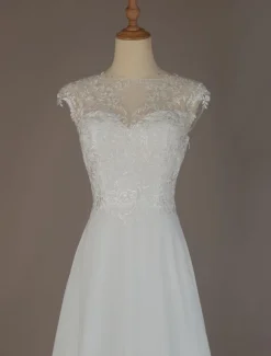Simple Wedding Dresses 2026 Chiffon A Line V Neck Sleeveless Lace Beaded Bridal Gowns With Train