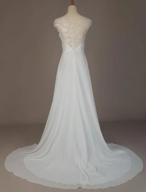 Simple Wedding Dresses 2026 Chiffon A Line V Neck Sleeveless Lace Beaded Bridal Gowns With Train