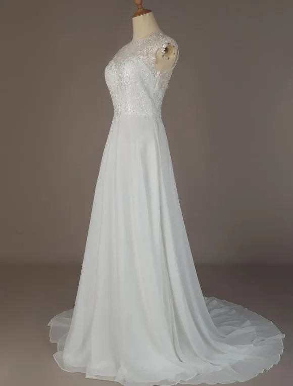 Simple Wedding Dresses 2026 Chiffon A Line V Neck Sleeveless Lace Beaded Bridal Gowns With Train