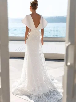 Simple Wedding Dress Lace Illusion Neckline Sleeveless Lace Mermaid Bridal Gowns